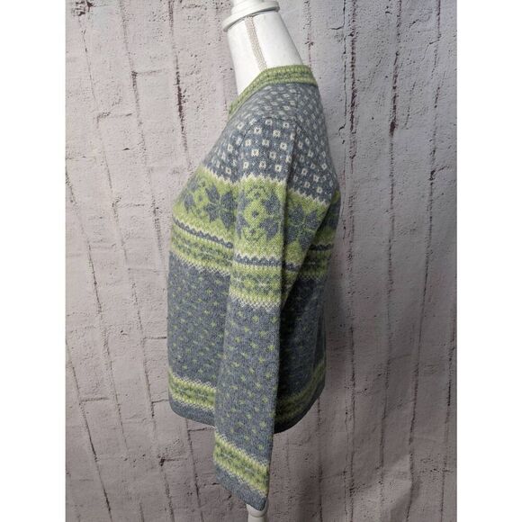 Carroll Reed Nordic Fair Isle Green Gray Wool Clasp Cardigan Sweater Women's Siz - Picture 3 of 8